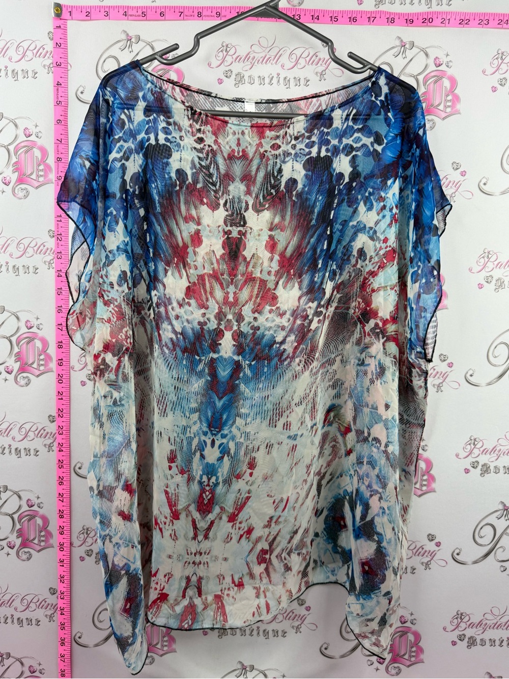 GILMOUR shirt coverup Sheer Floral Tie-Dye Camisole Cover-Up - Blue & Red